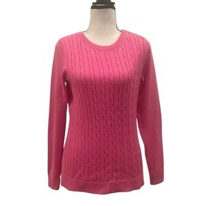 Talbots Pink Crew Neck Cable Knit Sweater Small Petite NWOT Preppy Classic